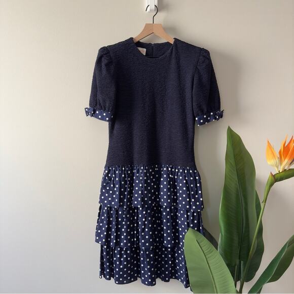 Vintage 1980s David Warren Union Label Dress Drop Waist Polka Dot bow sleeve EUC - Picture 1 of 12